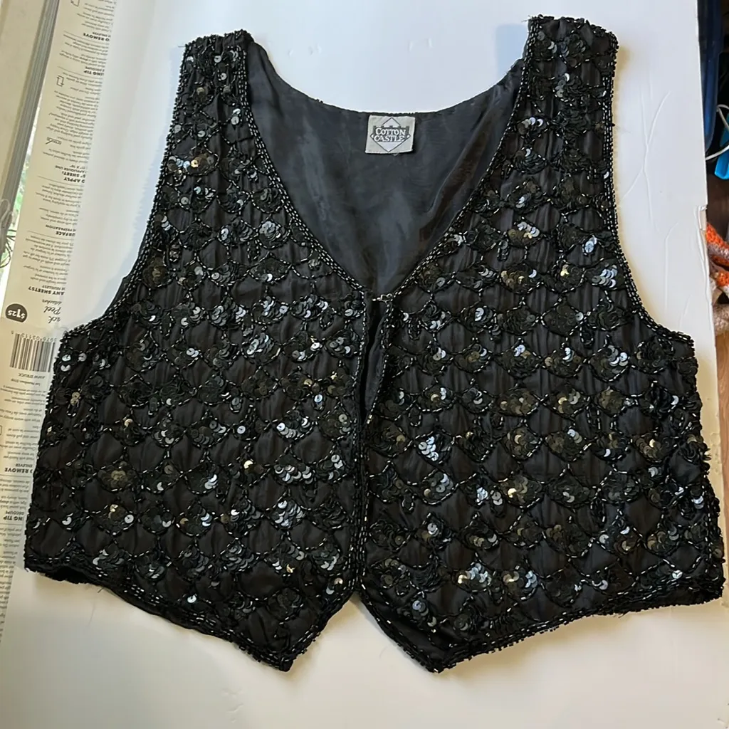 Vintage 70s elegant sequin beaded vest Black Size L - Image 2