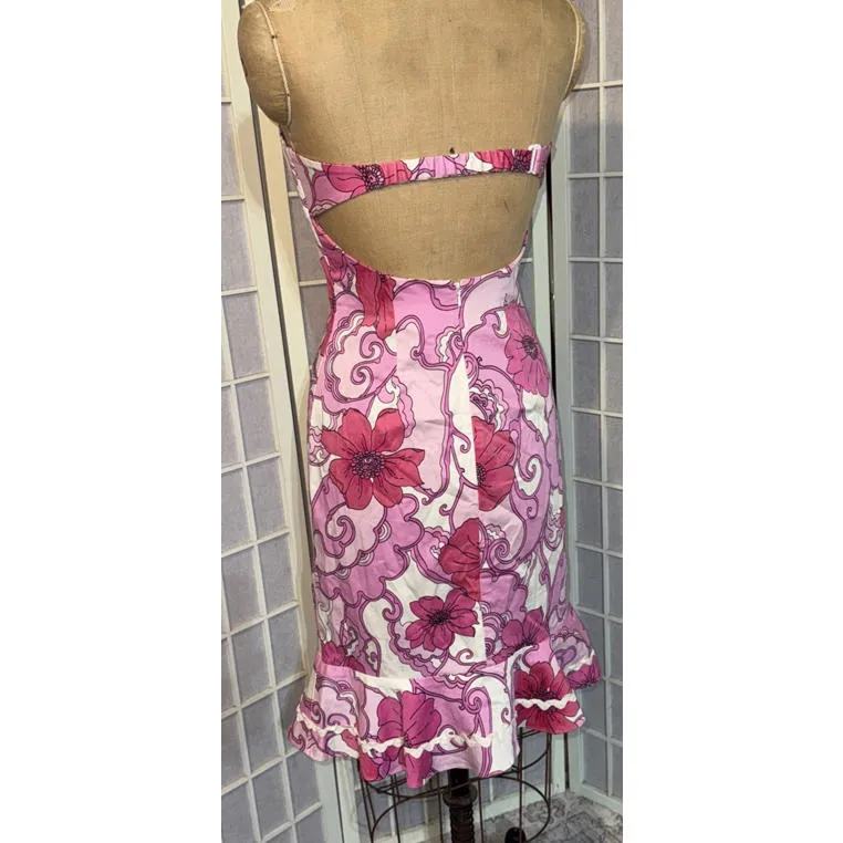 Tibi VINTAGE Preppy Pink Y2K Halter Abstract Floral Sleeveless Mini Dress Size 4 - Image 13