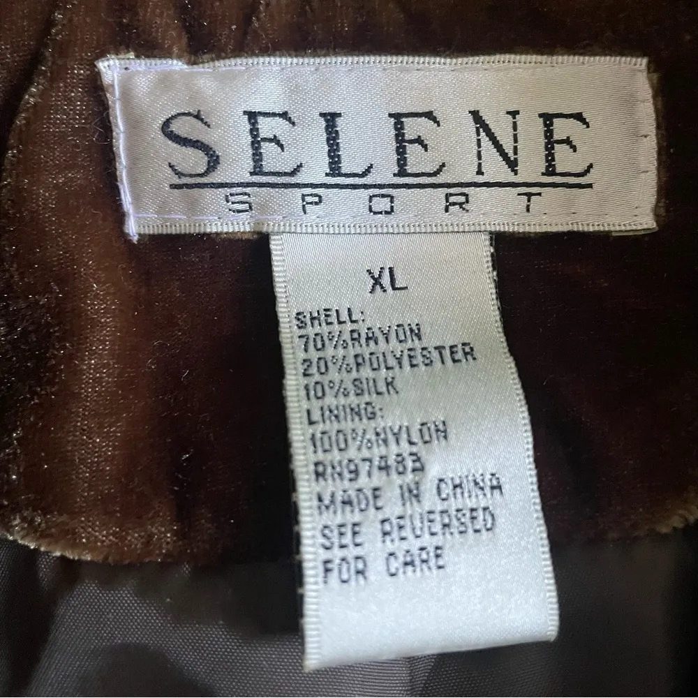 Vintage Selene Sport Brown Velvet Military Jacket Size XL - Image 2