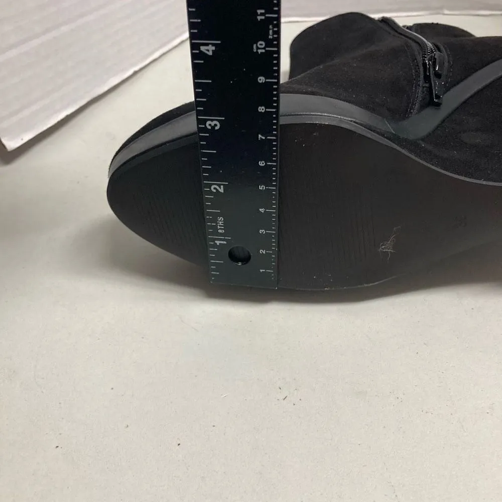 H&M Women's Faux Suede Leather Ankle Wedge Heel Zip Boots Black Size 8 - Image 6