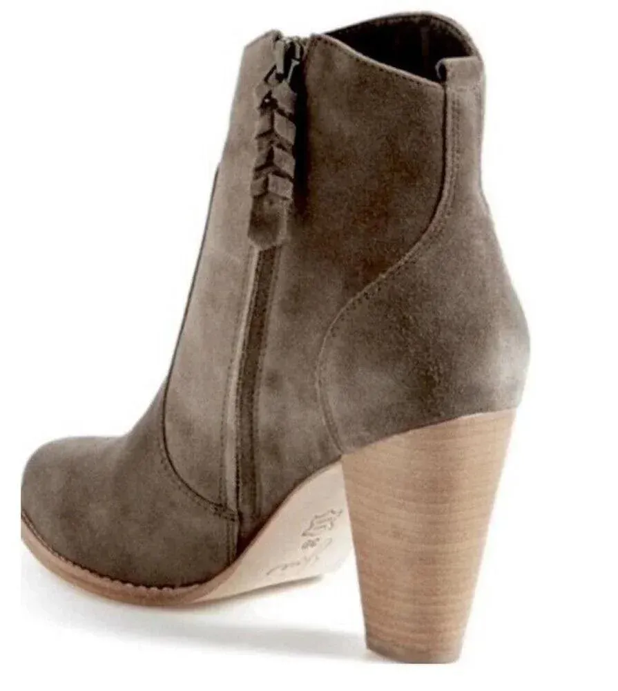 Joie Dalton Suede Leather Side Zip Block High Heel Boot Tan Booties Size 11 US - Image 2