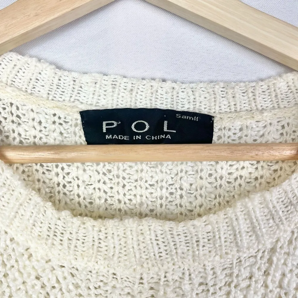 Boutique POL White Crew Neck Relaxed Fit High Low Knit Sweater S - Image 2