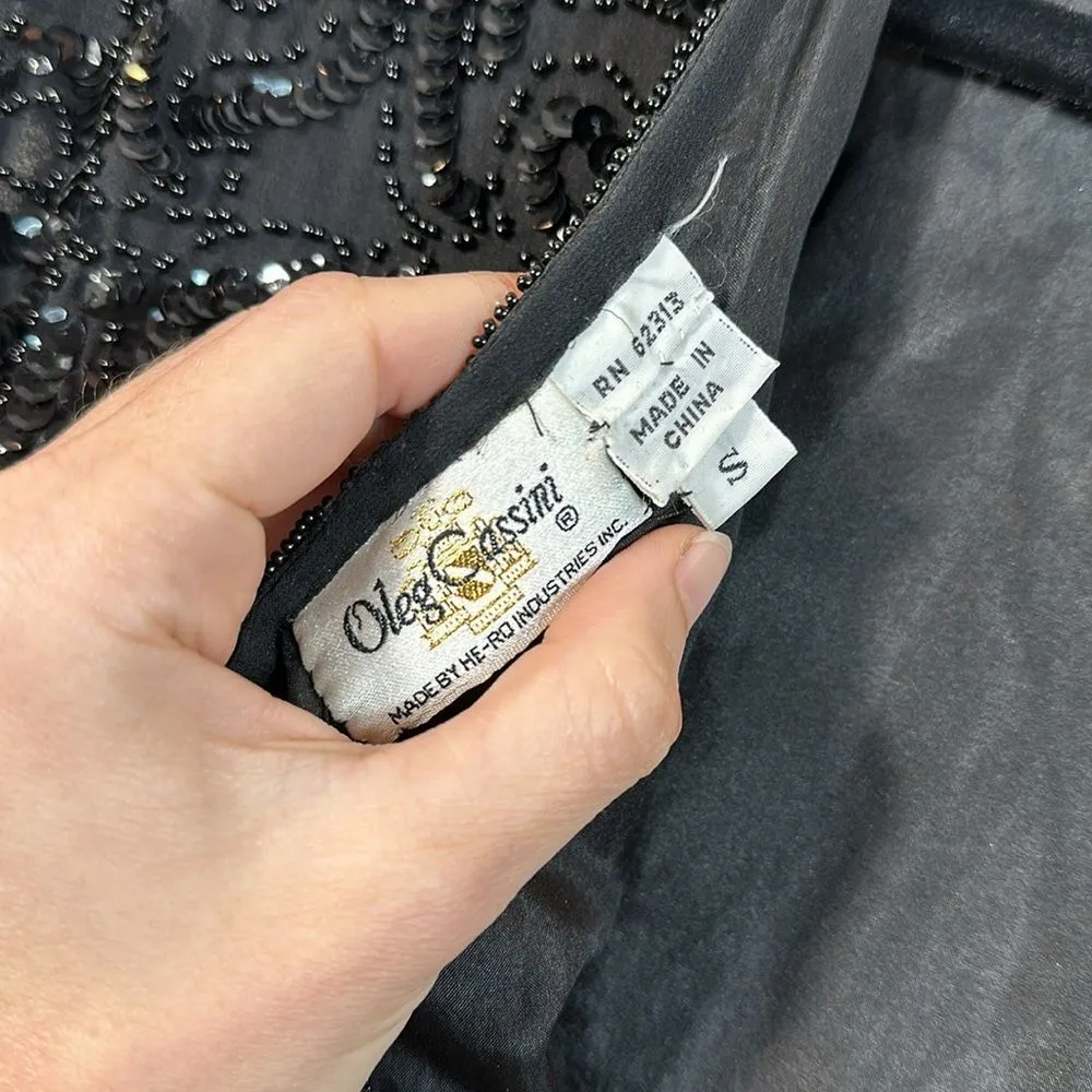 Oleg Cassini 100% Silk Sequins Beaded Luxury Vintage Evening Top Women Small - Image 5