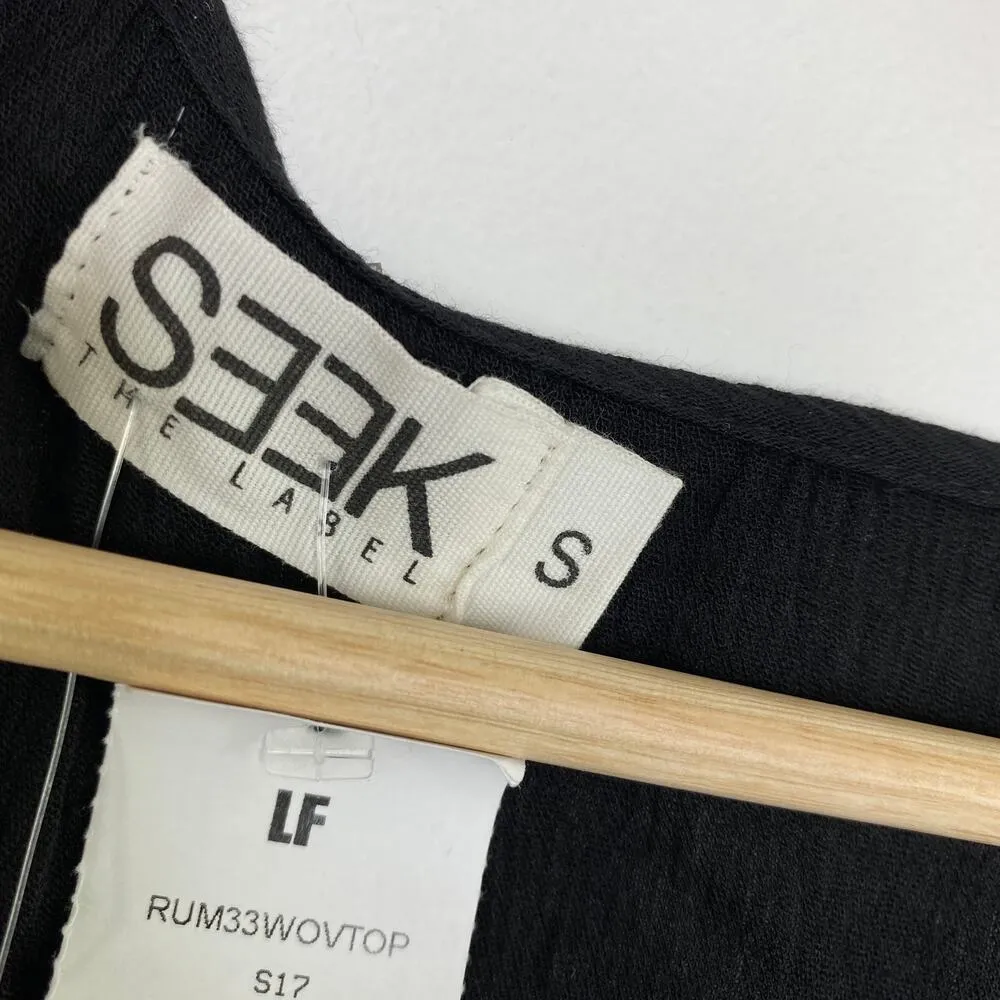 LF Seek The Label Black Long Sleeve Tie Cuff Crop Shirt Women's Size Small S NWT - Image 4