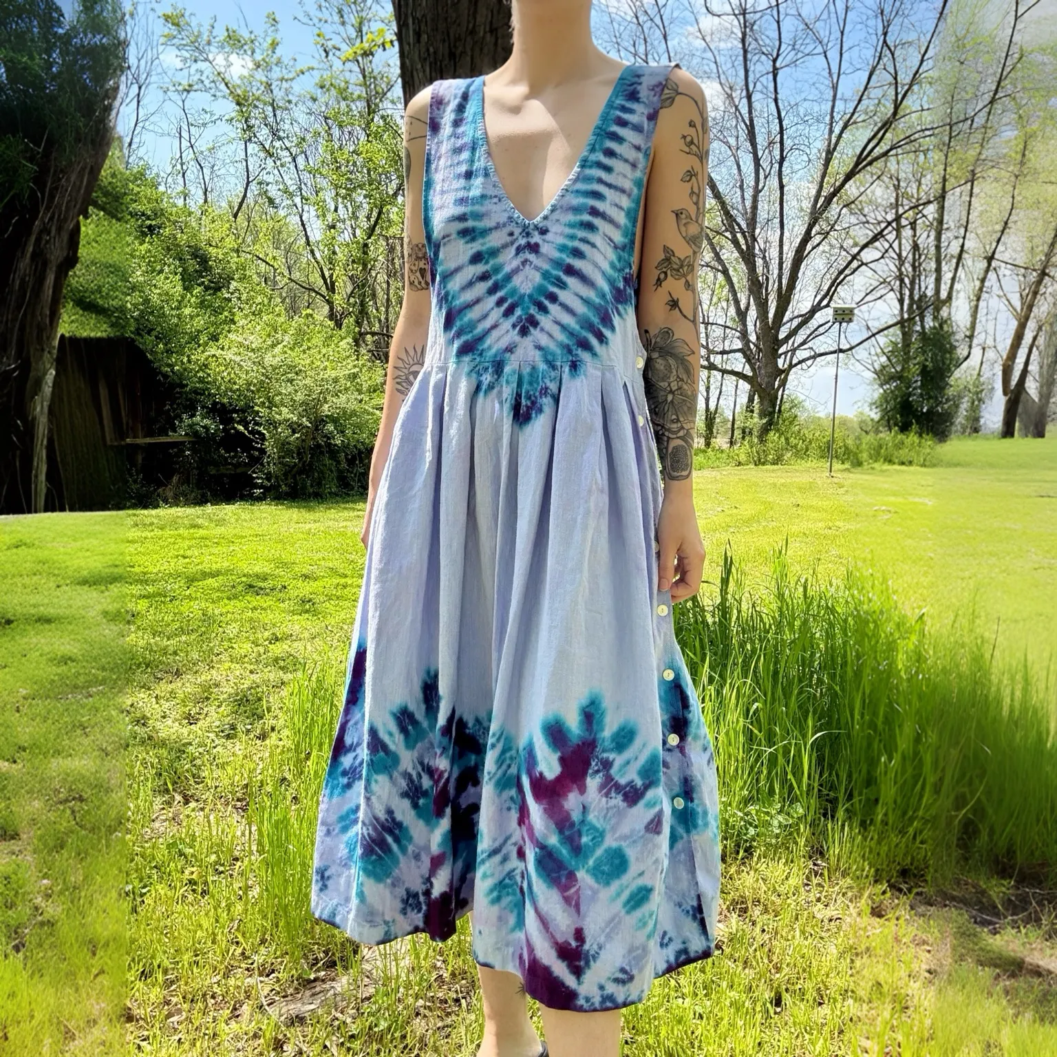 Vintage 70s Ms.Paquette Tie Dye Cotton Button Midi Dress Purple Size M - Image 2