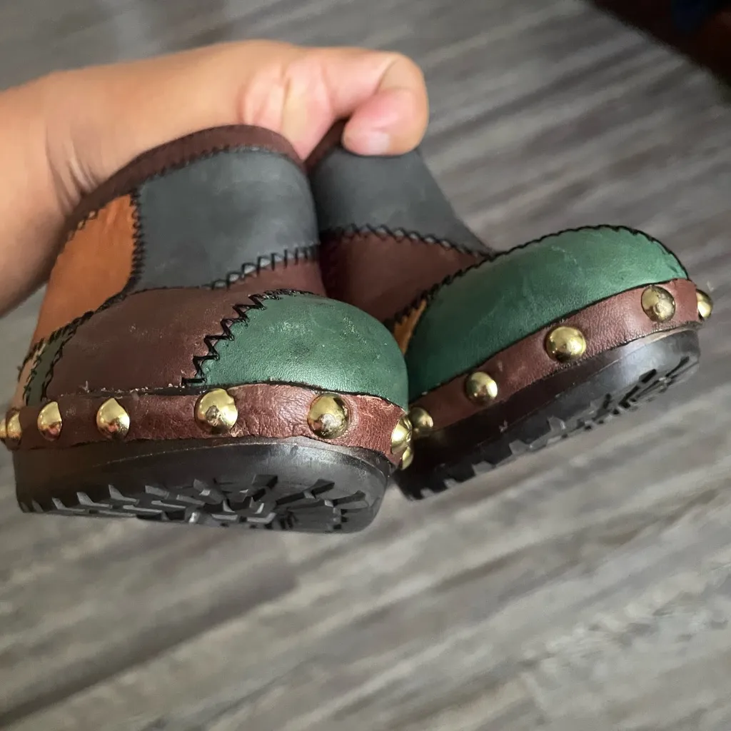 Coach  Brown and Green Leather Mules with Patchwork Design - Image 6