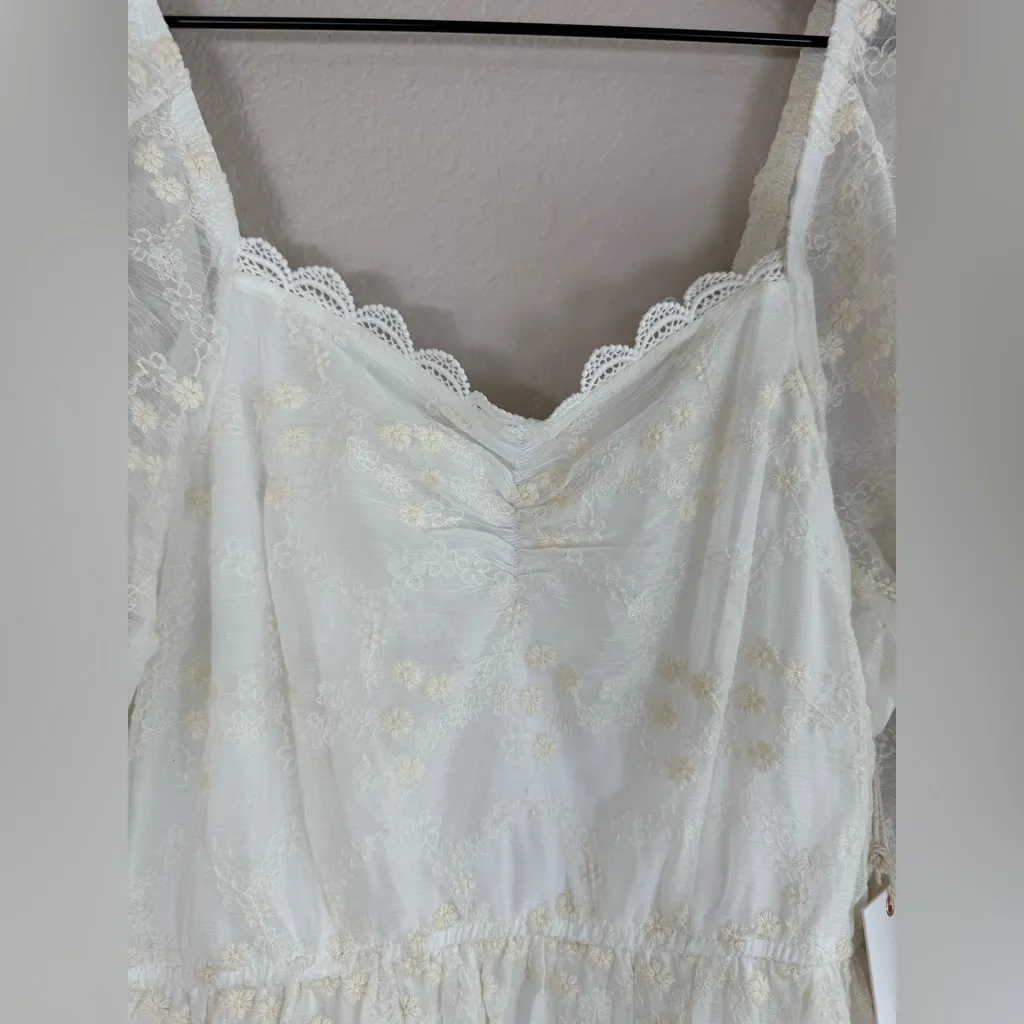A Collective Story White Embroidered Tiered Floral Lace Midi Dress size Medium - Image 7
