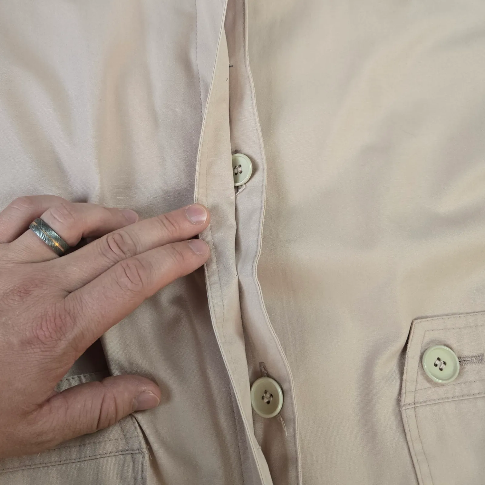 70s Vintage Pink Utility USA Union Made Button London Fog Trench Coat Size 12P - Image 6