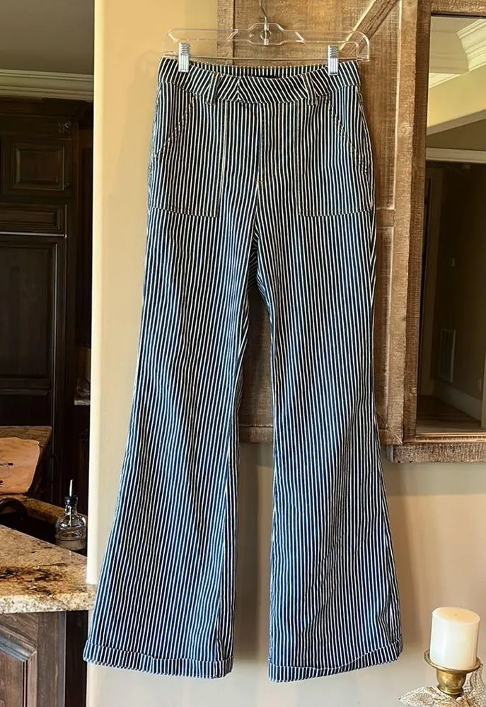 Striped Flare Leg Jeans Bell Bottoms Stretchy Womens Medium High Waist - Image 4