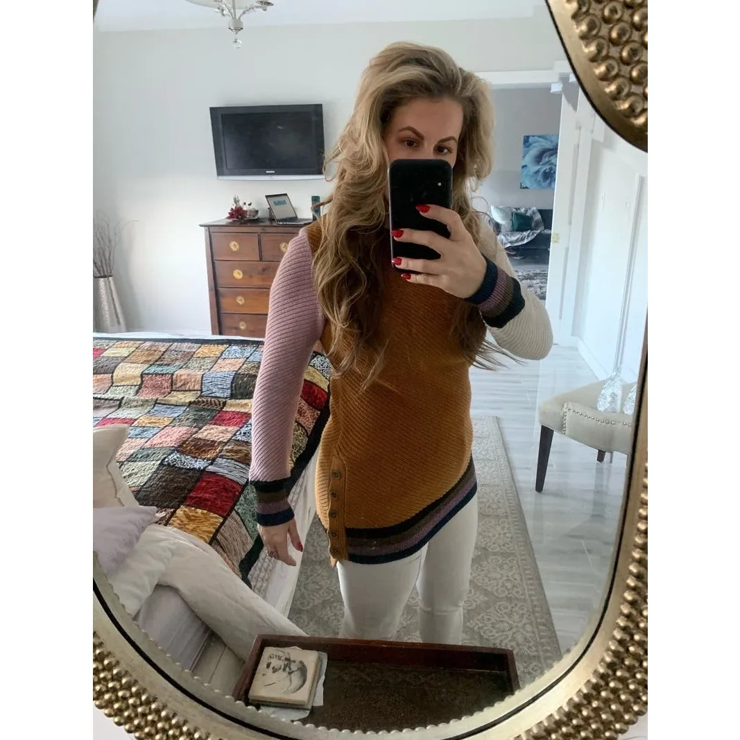 APIECE APART Orange 100% Cotton Almeria Side Button Side Sweater size Medium - Image 13