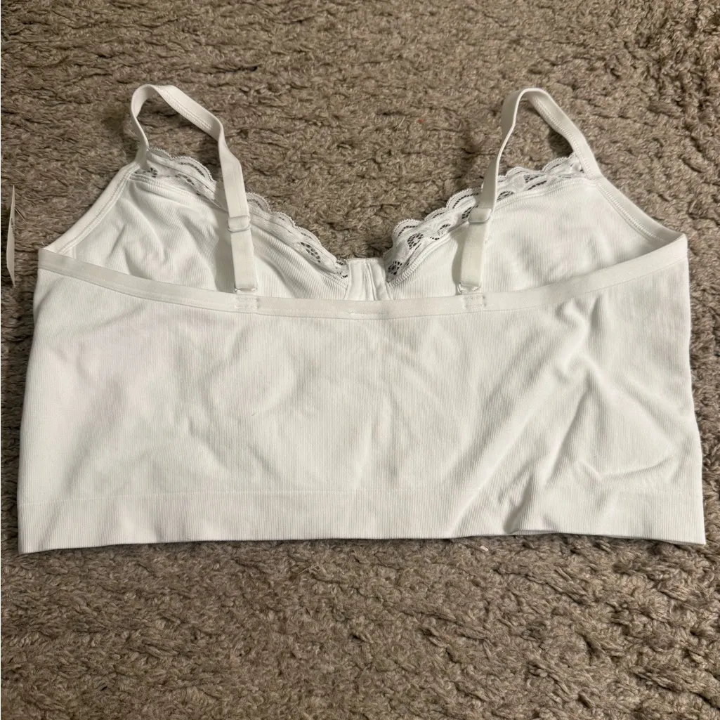 Aerie White Superchill Seamless Lace Trim Corset Tank Top Bralette - size XL - Image 2