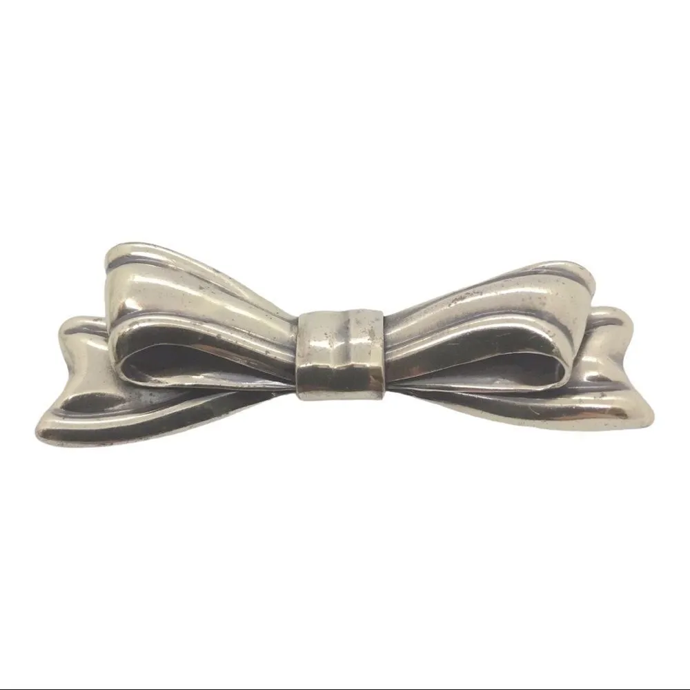 Napier Sterling Silver Vintage 1960s Ribbon Bow Brooch Pin Antique Jewel… Silver - Image 8