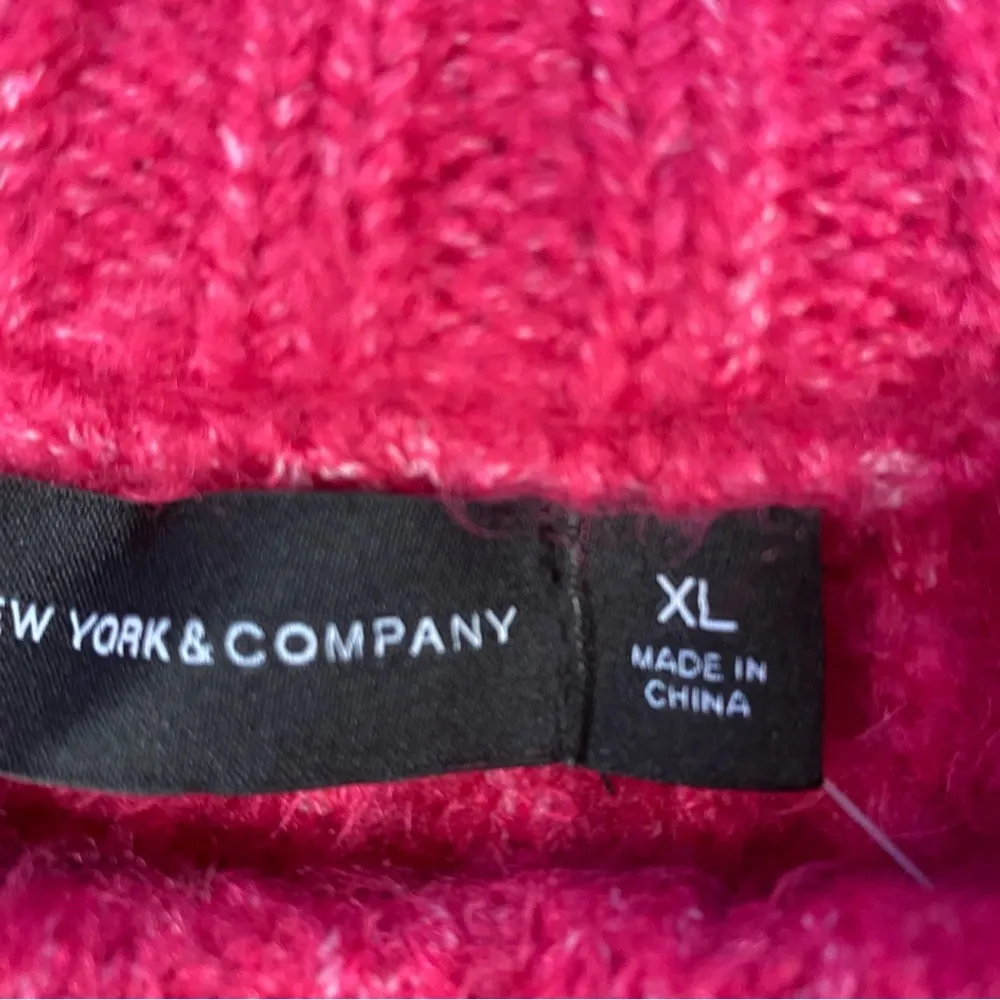 New York & Company Sweater Women Size XL Pink Cable Knit Crew Neck Ribbed Trim - Image 2