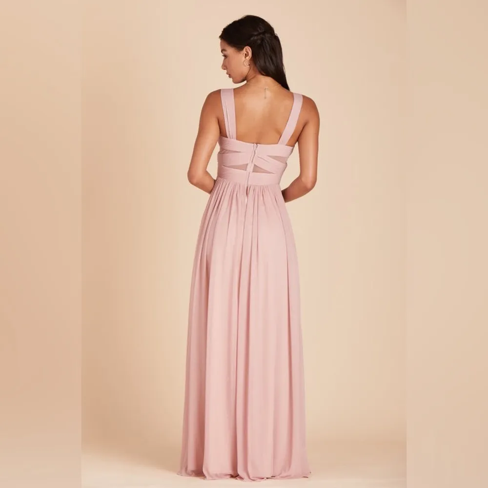 Birdy Grey Dusty Rose Pink Chiffon Full Length Mesh Cutout Elyse Dress - Image 3
