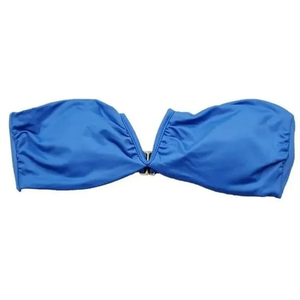 NWT Andie Swim The Scala Bikini Top Removable Cups Strapless V Neck L Blue - Image 2