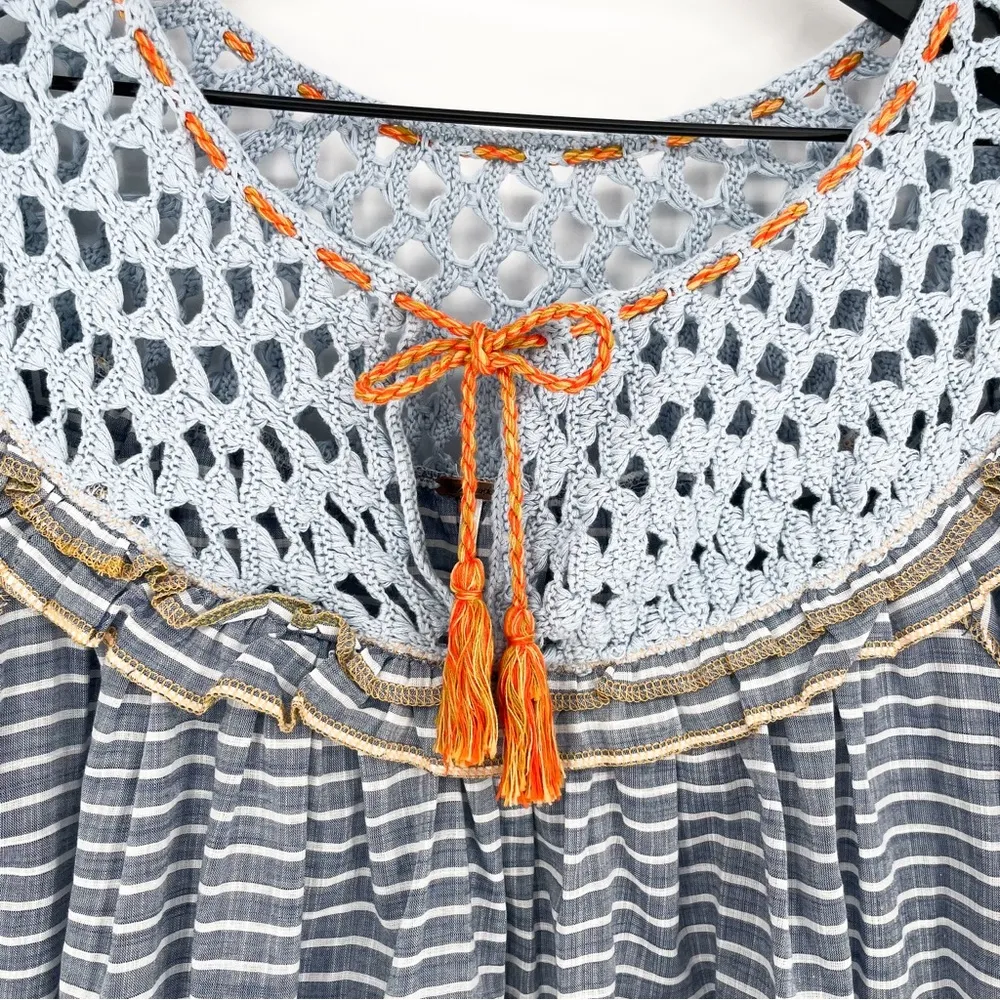 Free People Allora Striped Crochet Top in Summer Navy Combo XS - Image 4