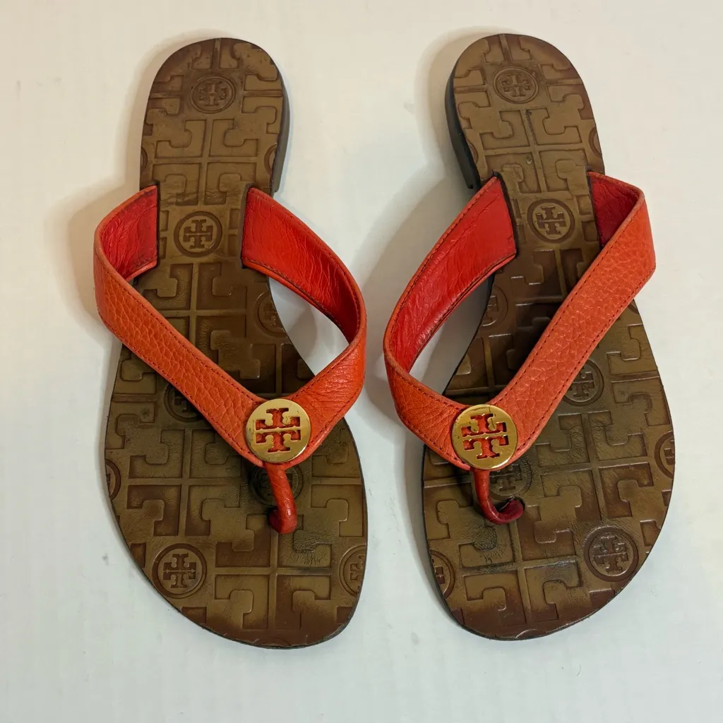 Tory Burch Thora Orange Leather Sandals Size 6 - Image 3