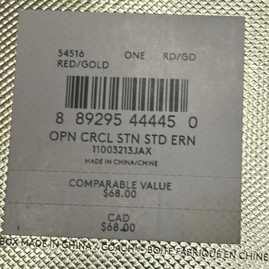 Coach Open circle Red Stone Gold Stud Pieced Earring In Logo w/ Gift Box - Image 6