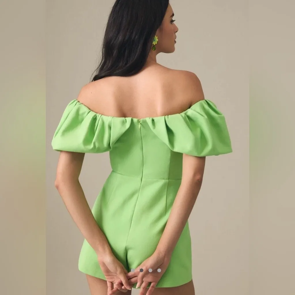 Elliatt Lime Green Off Shoulder Ruffle Romper NWT Size Small $270 Retail - Image 2