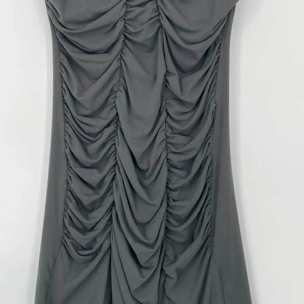 Susana Monaco Slate Grey Sleeveless Quiet Luxury Ruched Knee Length Dress Medium - Image 4