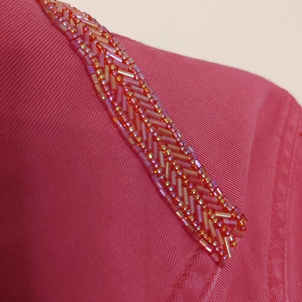 Liz Claiborne Size Medium M Pink Beaded Gold Button Blazer Hot Pink Career Chic - Image 3