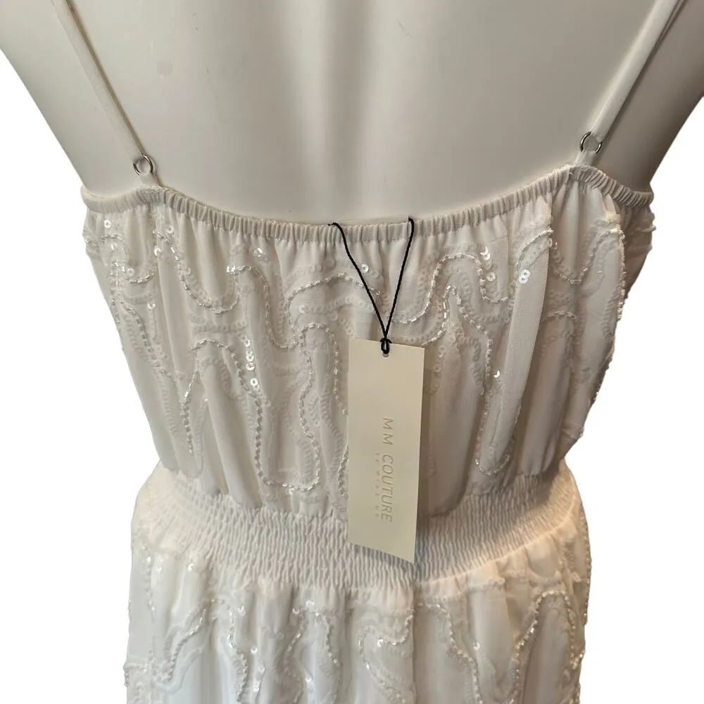 MM Couture by Miss Me Beaded Sequins Chiffon White Dress Size Small - Image 7