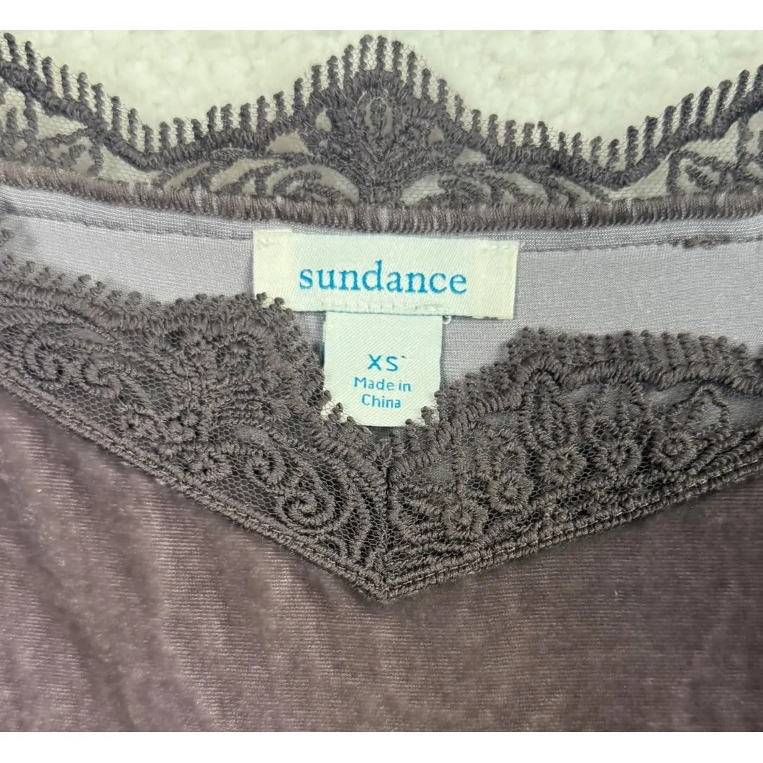 Sundance Camisole Tank Top Womens XS Brown Silk Blend Velvet Lace Trim Y2K - Image 3