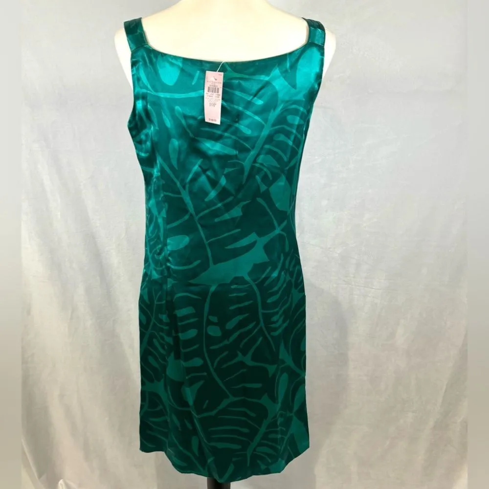 100% silk turquoise green print dress size 10P NWT - Image 4