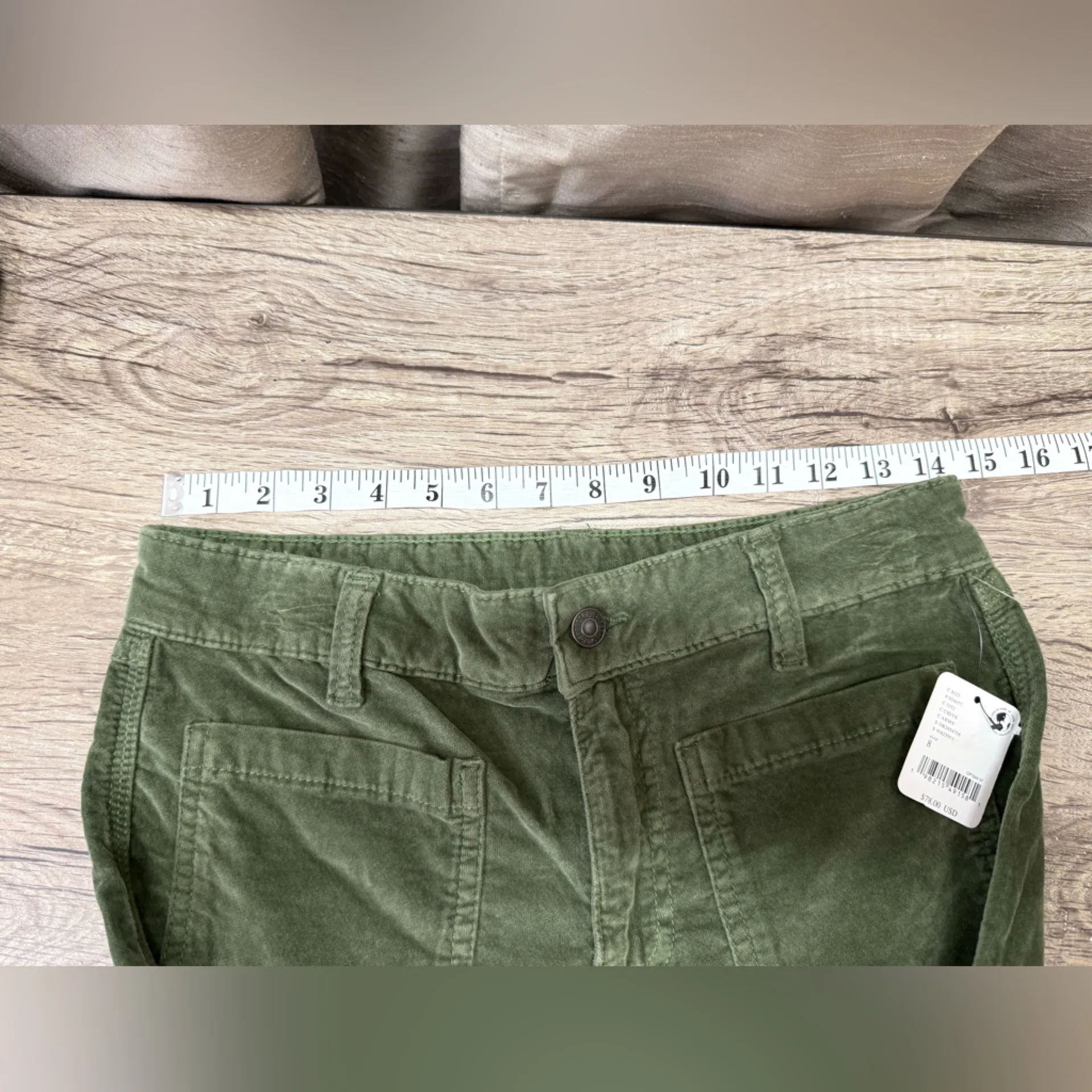 Free People High Time Velvet Kick Flare Pants Olive Army Green size 8 - Image 6