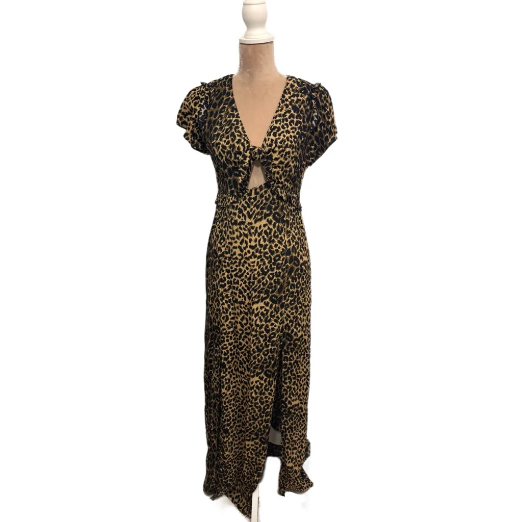 OASIS Tiger Print Slit Maxi Dress V Neck Short Sleeve Women’s US Sz 4/6 SMALL - Image 3