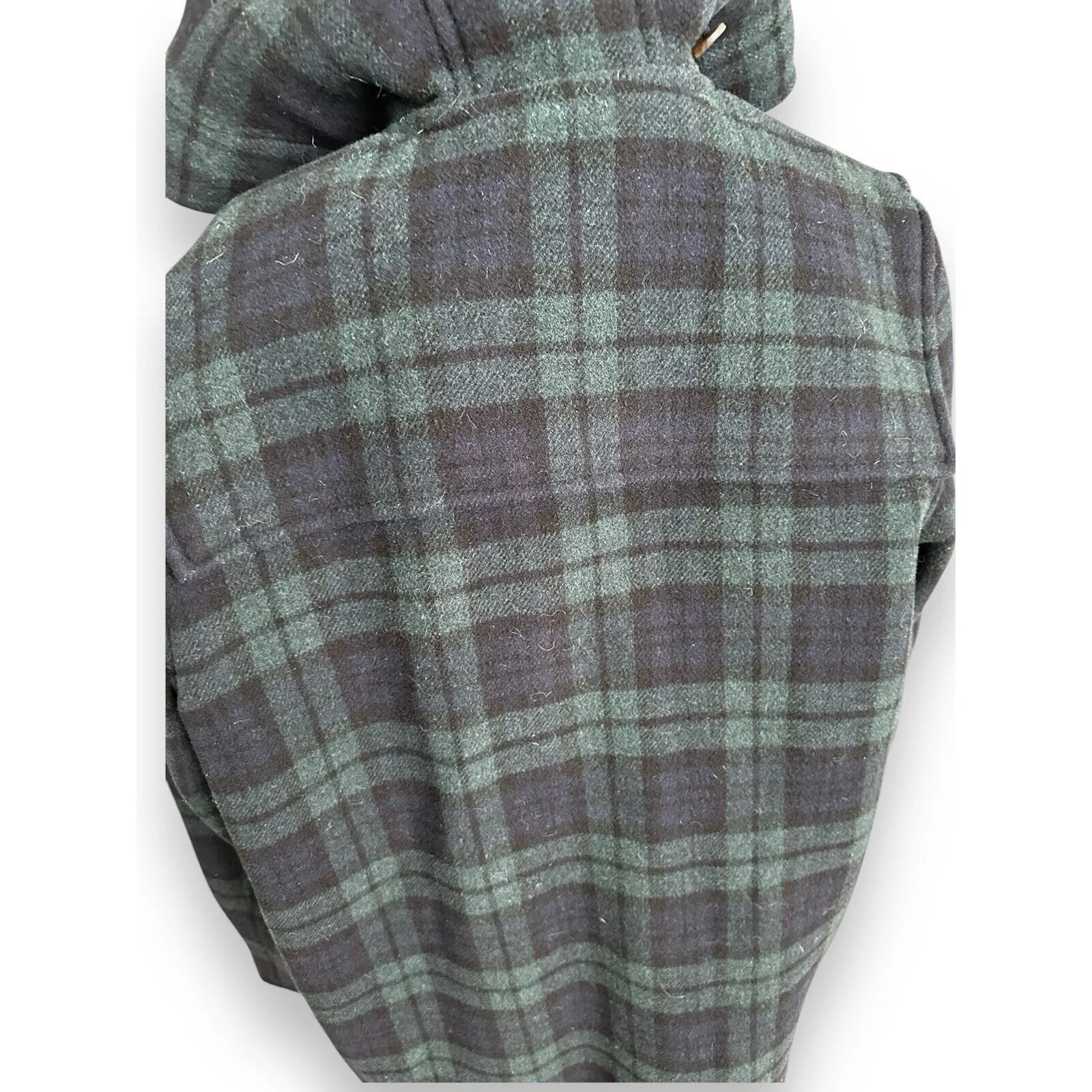 J. Crew Plaid Wool Peacoat Toggle Hooded Coat Green Blue Women's Size Large - Image 5