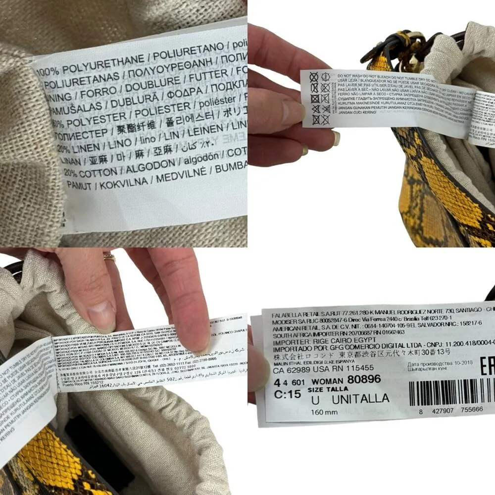 MNG Mango Yellow & Brown Snakeskin Texture Handheld Bucket Crossbody Bag Vegan - Image 15