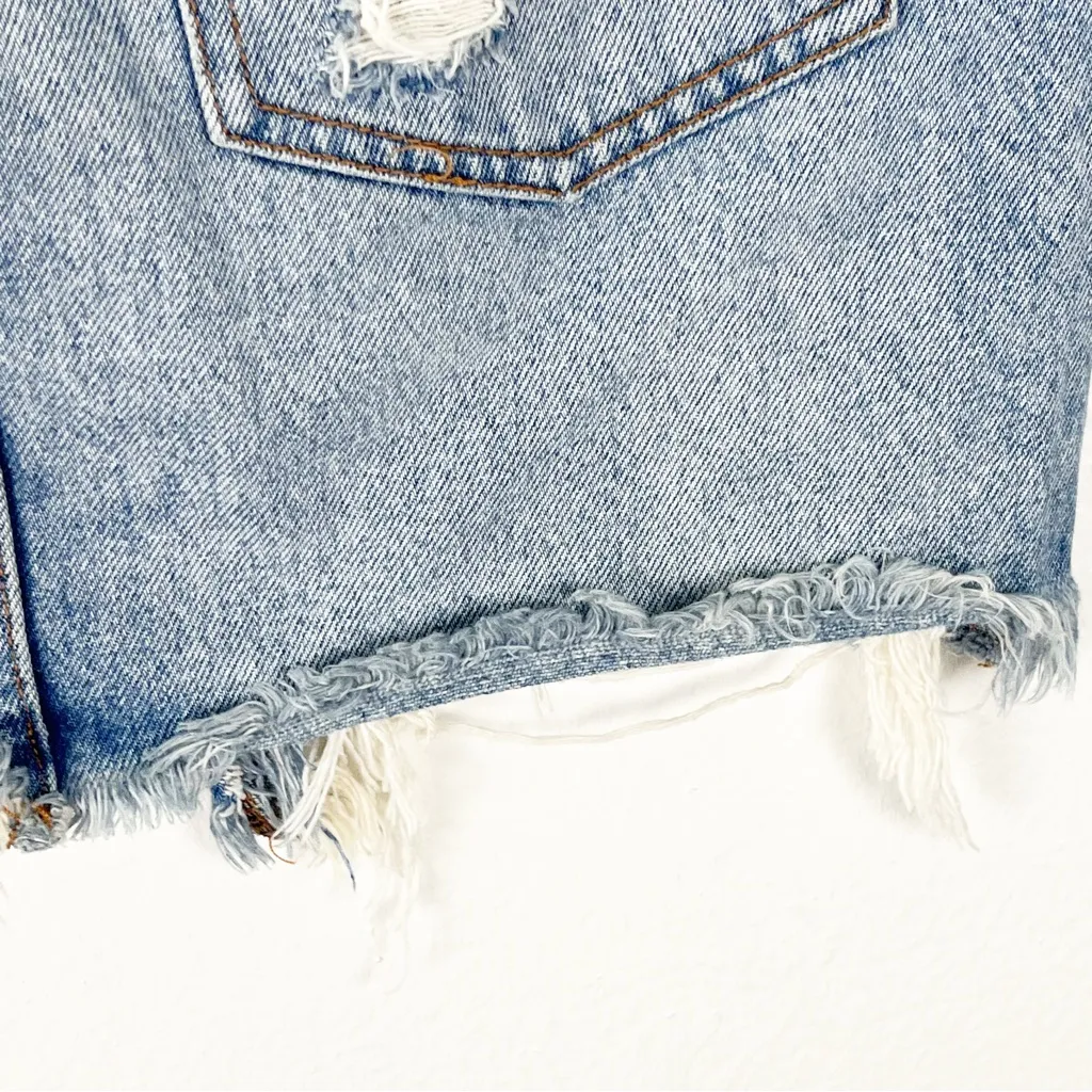 FREE PEOPLE WE THE FREE Ripped Distressed Blue Denim Jean Mini Boho Skirt 26 - Image 7