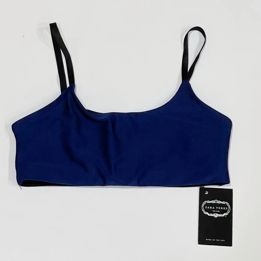 NEW Zara Terez XS Mesh Back Sports Bra Navy Blue Strappy Workout Crop Top Gym - Image 2