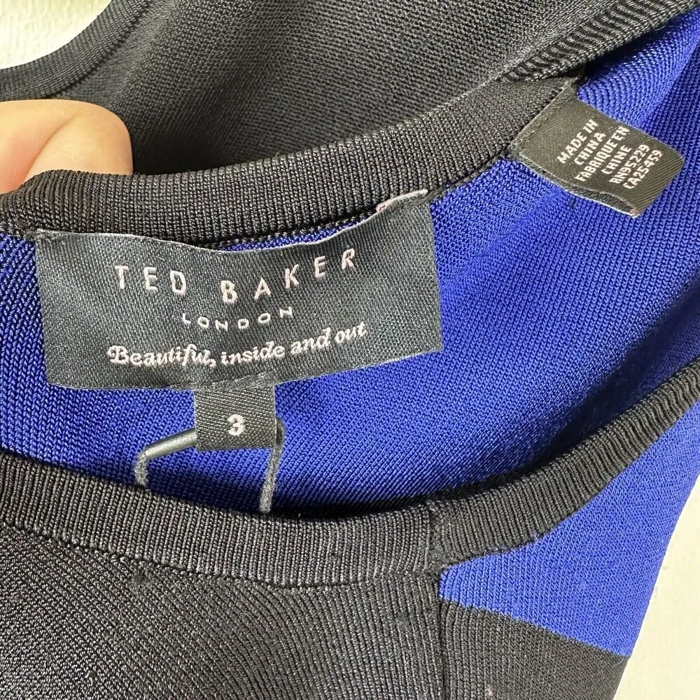 NEW Ted Baker Dress Womens 3- US 8 Bellie Blue Black Striped Stretch BodyCon - Image 11