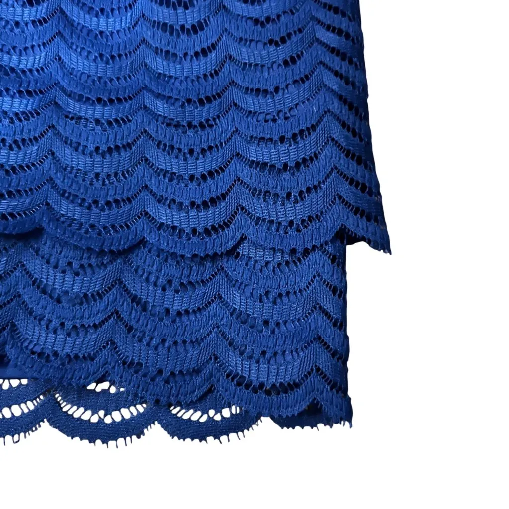 American Living Blue Lace Overlay Dress Women’s 14 Used Lined Short Sleeve - Image 13