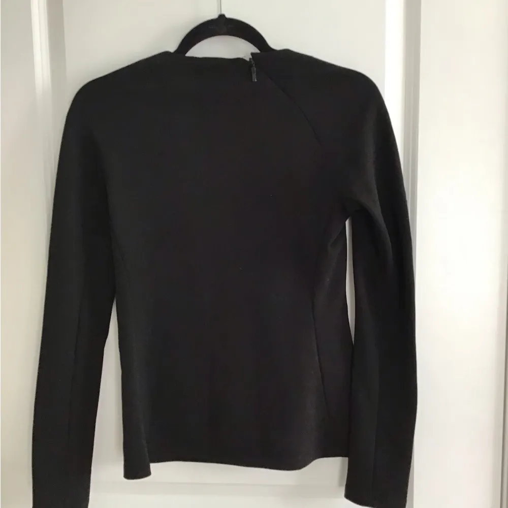 Tibi  Black Crew Neck Long Sleeve Blouse Back 1/4 Zipper Size 2 - Image 3