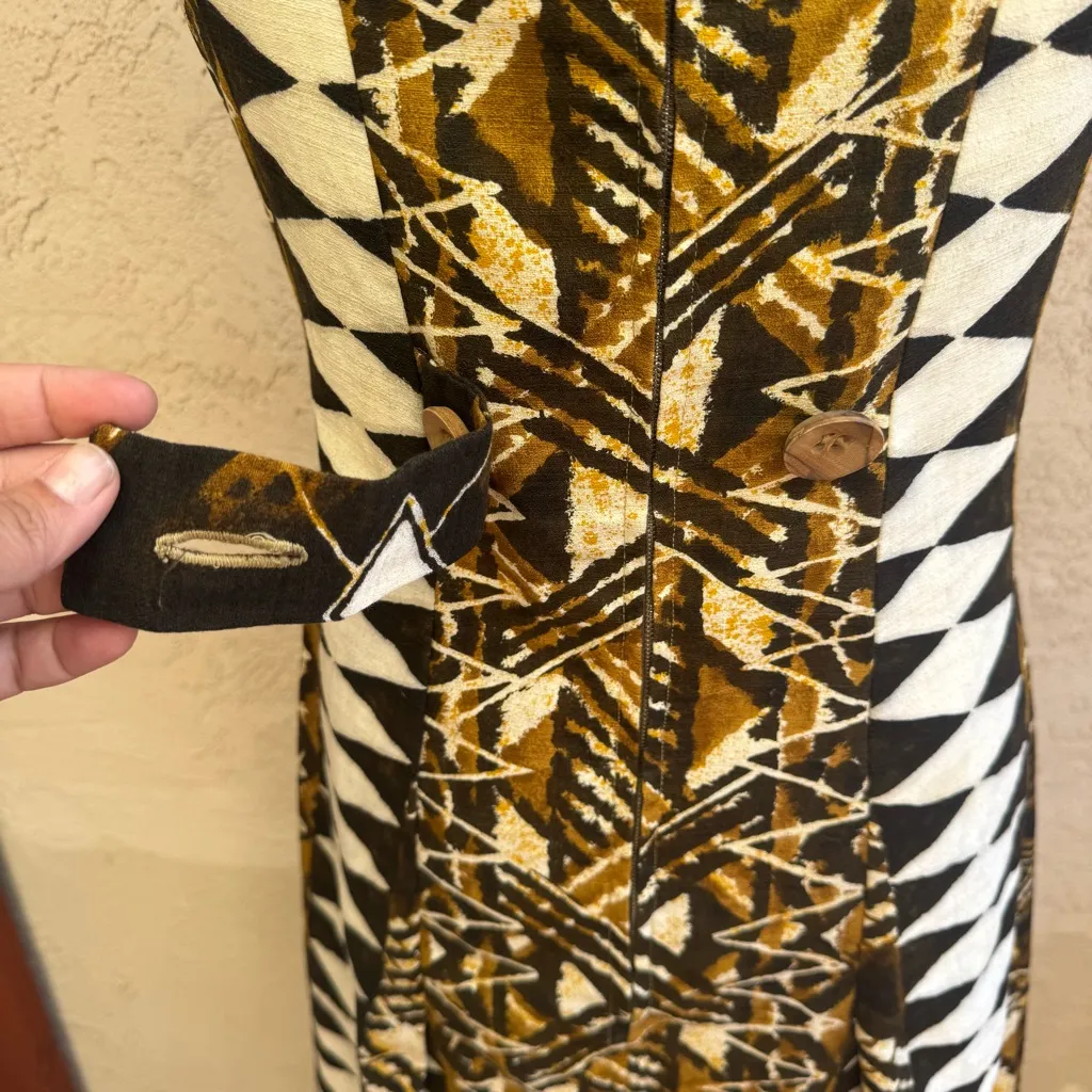 Vintage Handmade 70’s Button Back Detail Tiki Bar Mini Dress Black - Image 11