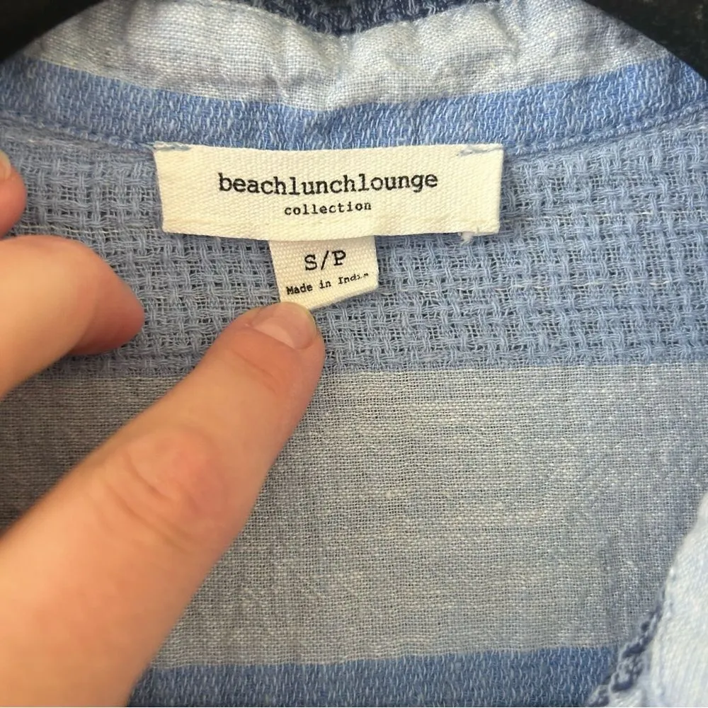 BeachLunchLounge Striped Chambray Cotton Linen Button Down Shirt Women's Small - Image 3