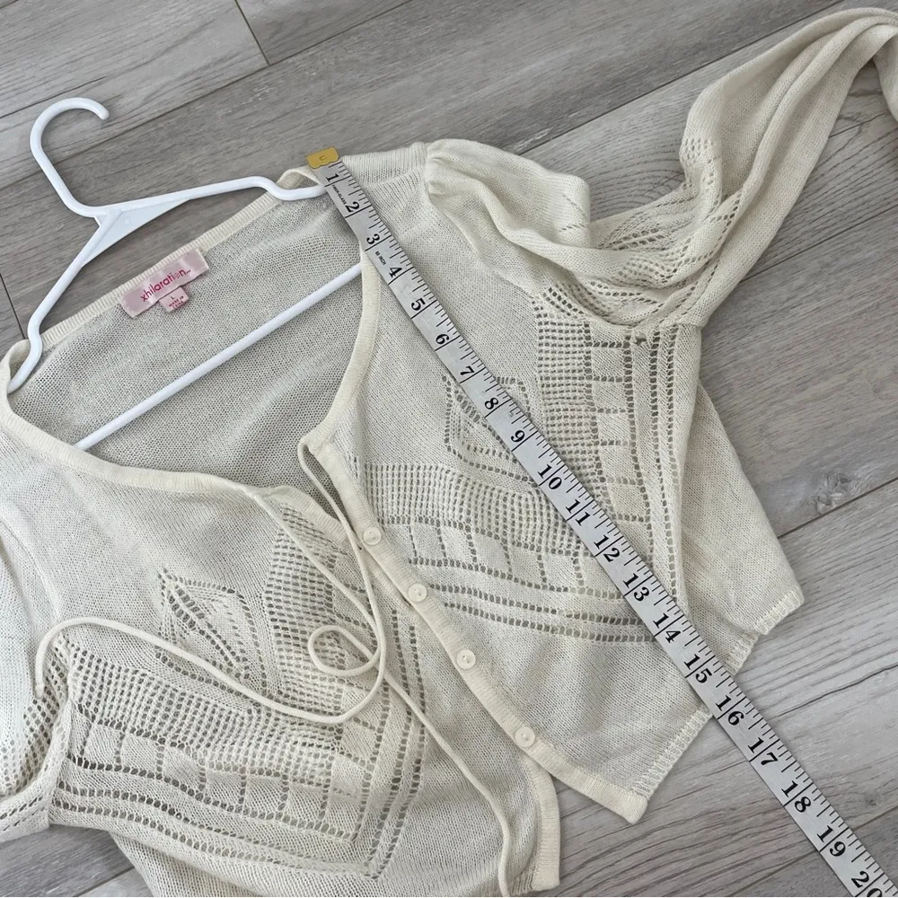 xhilaration Crop Cardigan vintage womens Cream (large) lightweight pointelle - Image 6