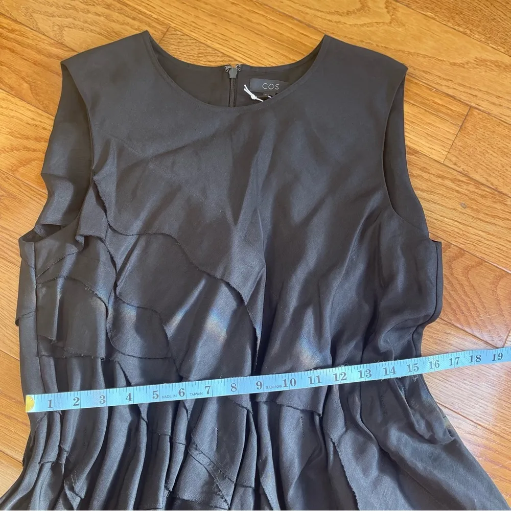 COS Tiered Ruffle linen Blend Sleeveless Pullover A Line Mini Dress Black Sz 12 - Image 9