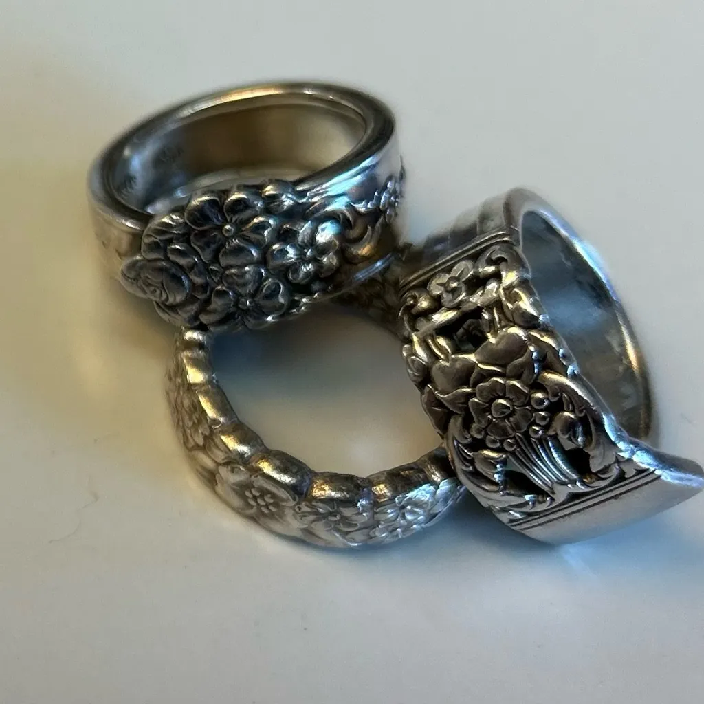 Vintage Silverplate Spoon Rings Set of 3 Silver - Image 2