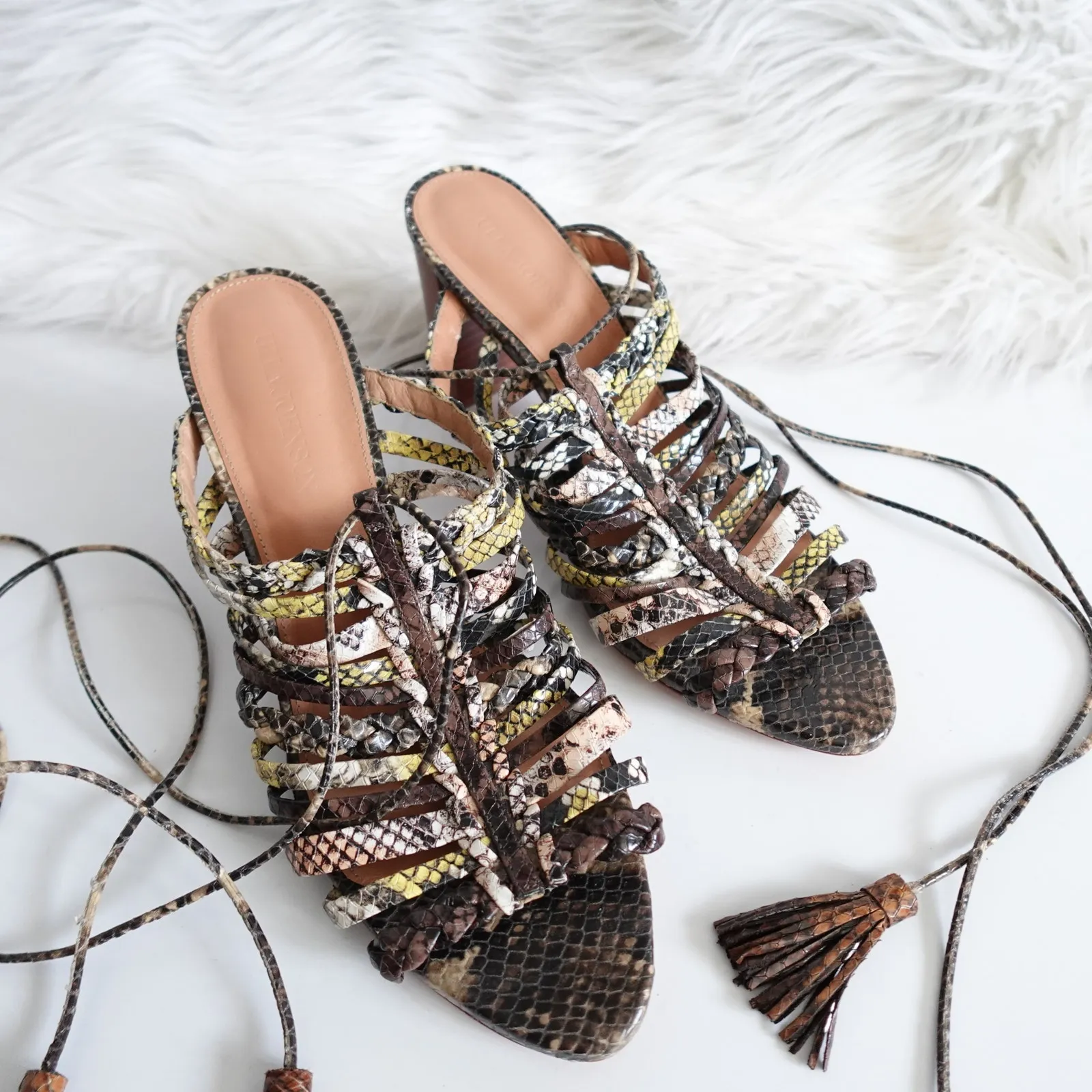 Ulla Johnson Rayna Snake-Print Leather Strappy Block Heel Sandals - Image 3