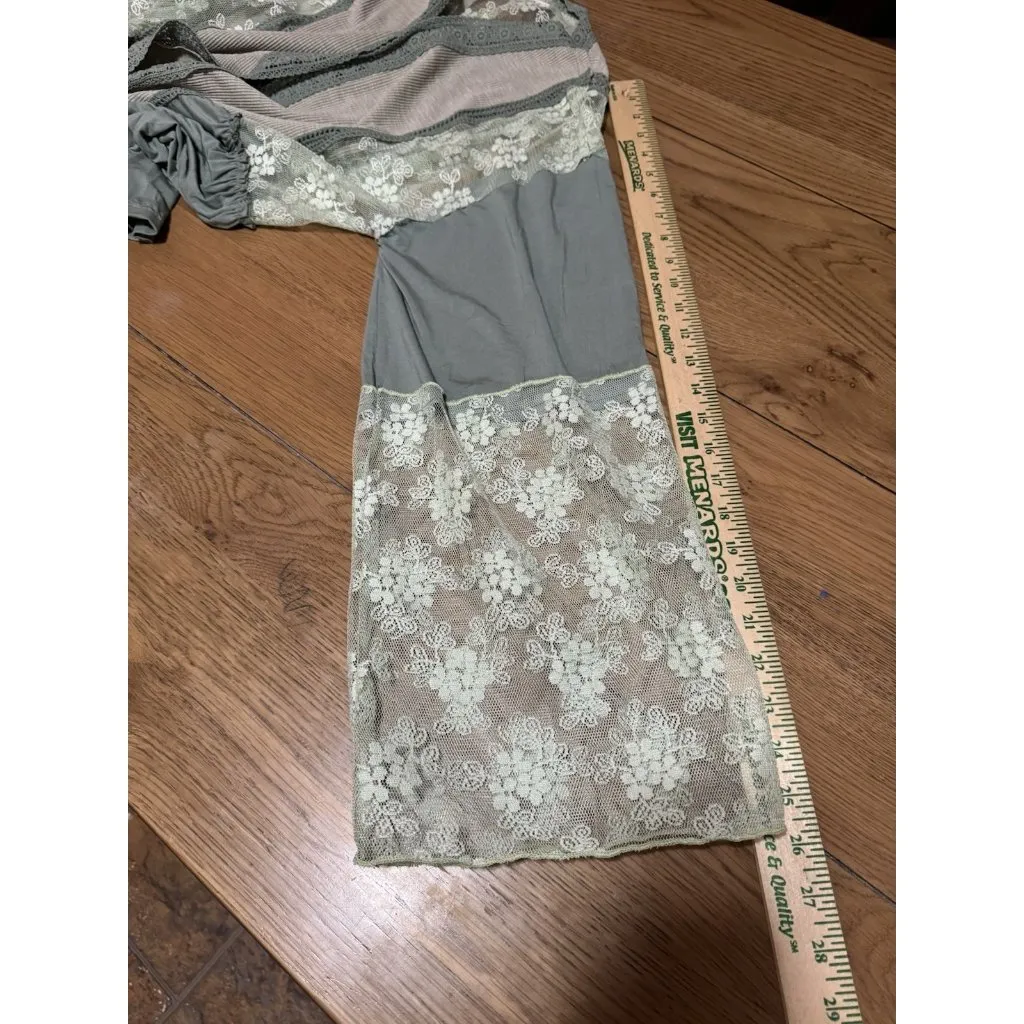 POL Anthropologie Women Sz Large Green Lace Lightweight Boho Open Front Cardigan - Image 6