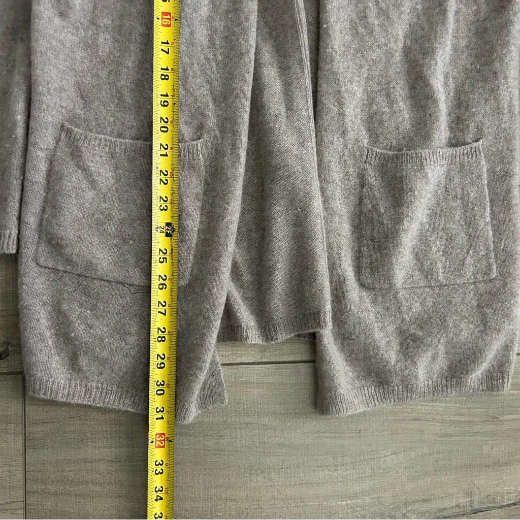Magaschoni 100% Cashmere Taupe Knit Waterfall Open Cardigan Sweater S - Image 6