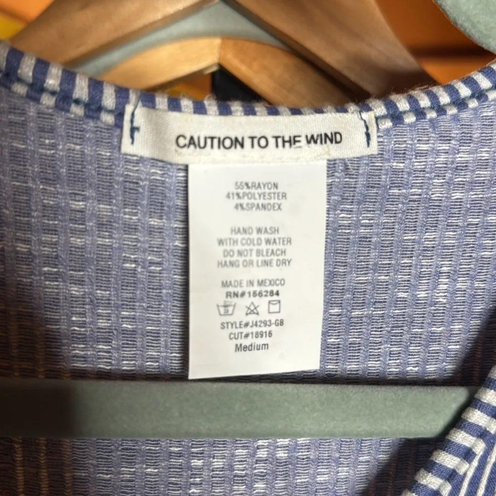 NWOT Caution To The Wind Blue Flutter Sleeve Wrap Blouse Size Medium - Image 2