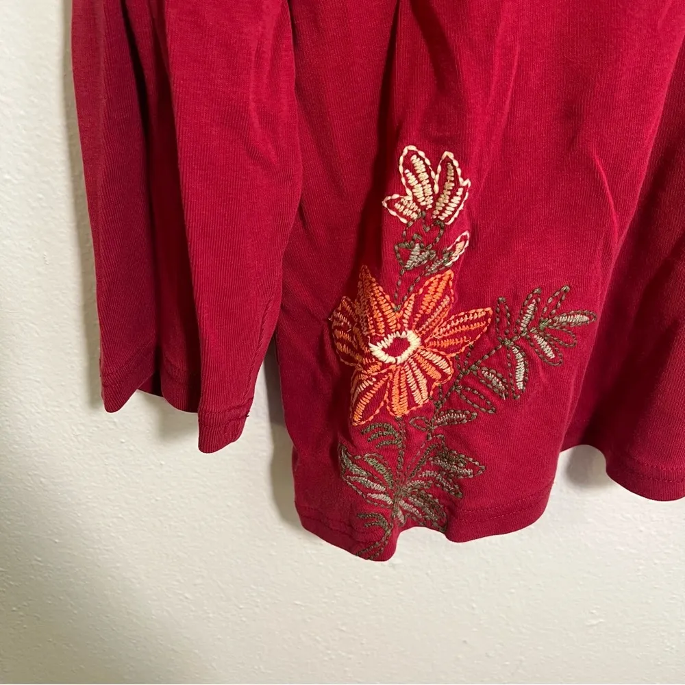 Karen Scott Boatneck T-Shirt Red Embroidered Floral L - Image 5