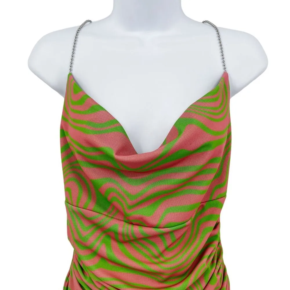 NEW Maisie Wilen Mesh Slip Mini Dress Chain Strap Pink Green Psychedelic Print - Image 9