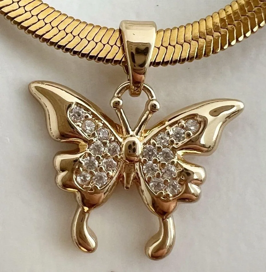 18K Gold plated moth Butterfly Necklace Stainless Steel womens jewelry Gift White - Image 3