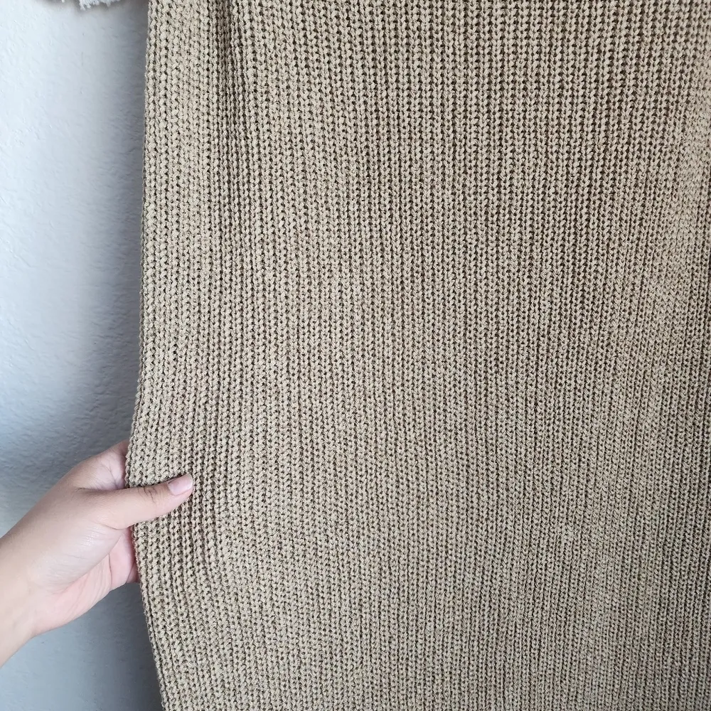 Mable Cable Open Knit Beige Tan High Neck Padded Maxi Dress Boho Modest Neutral Brown Size M - Image 6